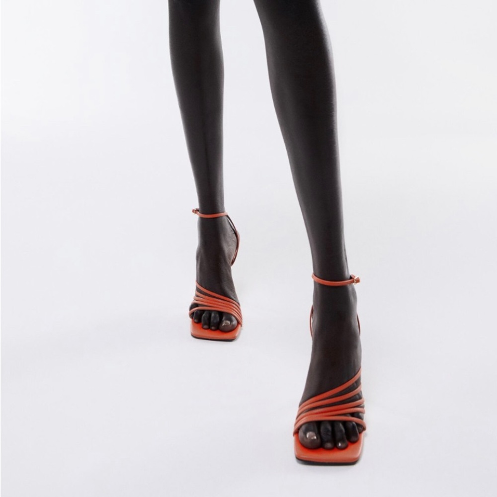 Coral red strappy heel